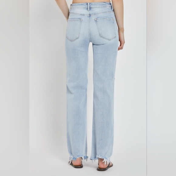 RISEN Distressed High-Rise Jeans Retro Straight Wide Leg Classic Denim Pants - Picture 2 of 16